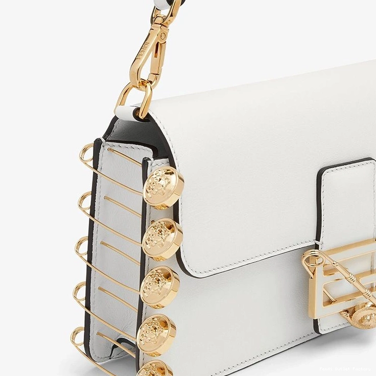 Affordable HOT Pin Medium In Baguette White Calf Fendi with Leather Brooches Fendace Bag 0816